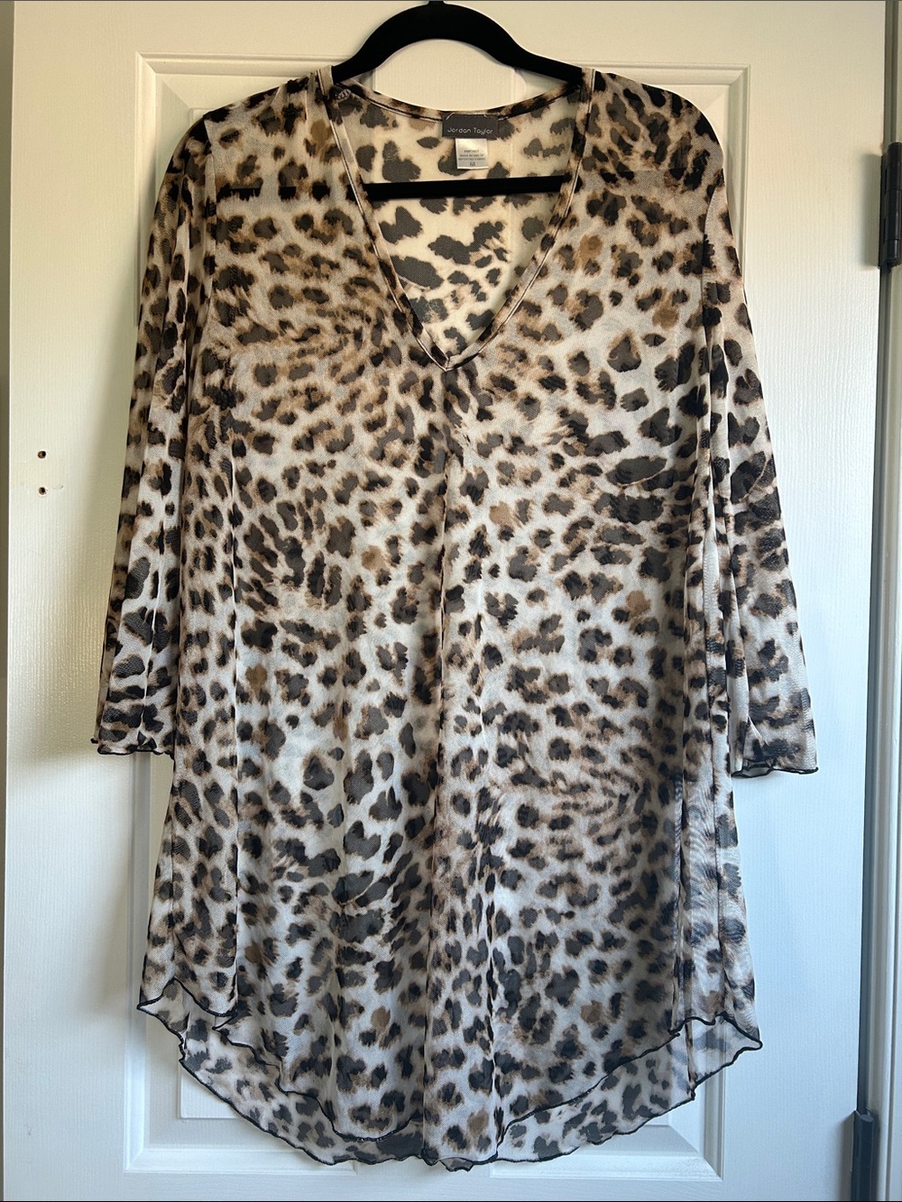 M Women’s Leopard Print V-Neck Sheer Cover Up - Brown & Black